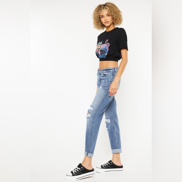 Kancan Mid Rise Distressed Straight Jeans - Picture 3 of 6